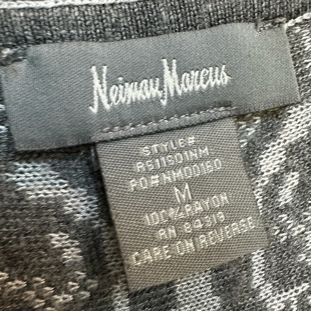 Neiman Marcus Designer Gray & Cream Chic Open Front Waterfall Cardigan Size M